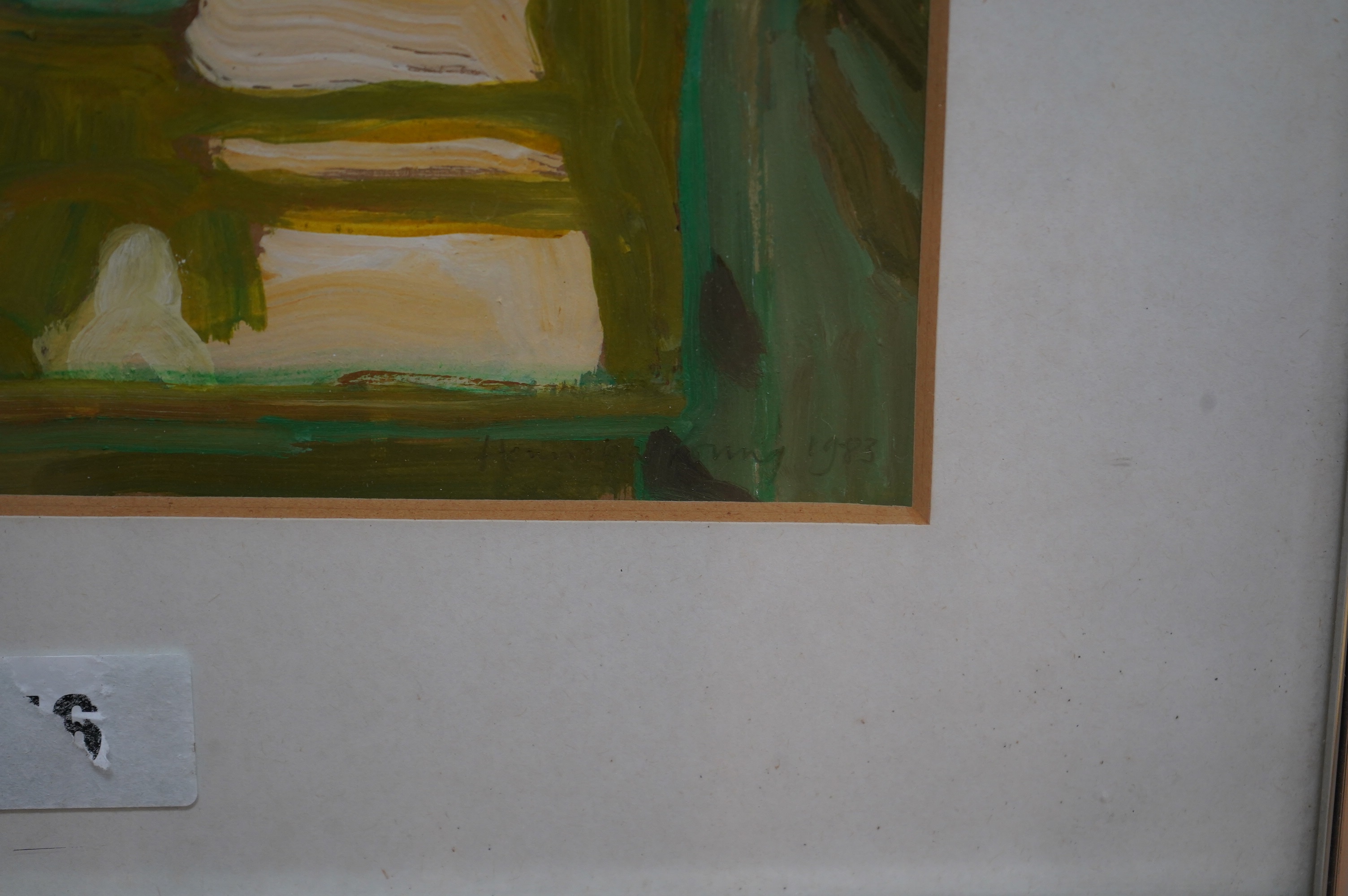 Henrietta Young, oil on paper, 'Cat by the window', signed and dated 1983, 30 x 22cm. Condition - fair to good